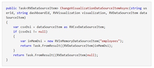 Cambiar el código de ejemplo asíncrono del elemento de fuente de datos de visualización