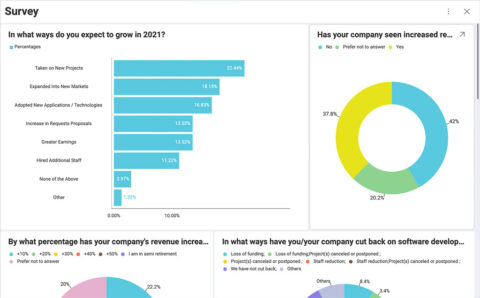 Tablero que muestra las tendencias de 2020 en desarrollo y análisis de software.